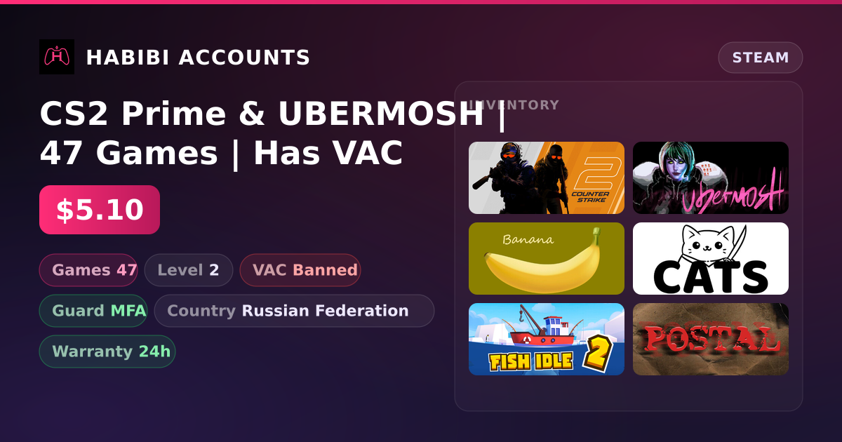 CS2 Prime & UBERMOSH | 47 Games | Has VAC