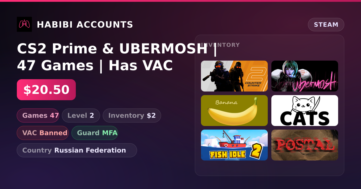 CS2 Prime & UBERMOSH | 47 Games | Has VAC