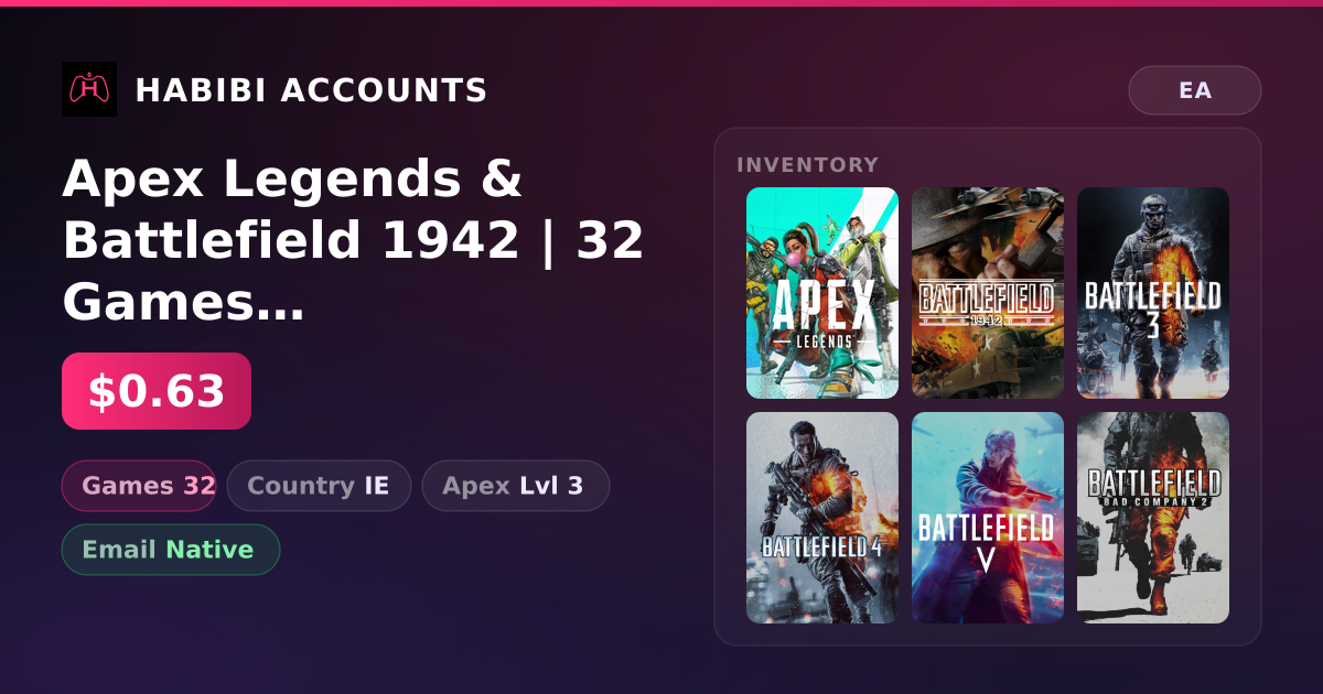 Apex Legends & Battlefield 1942 | 32 Games | Apex Lvl 3 — HabibiAccounts