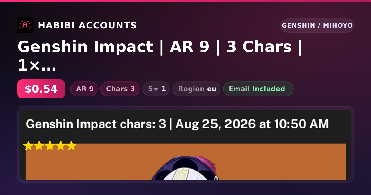 Genshin Impact | AR 9 | 3 Chars | 1× 5★ — HabibiAccounts
