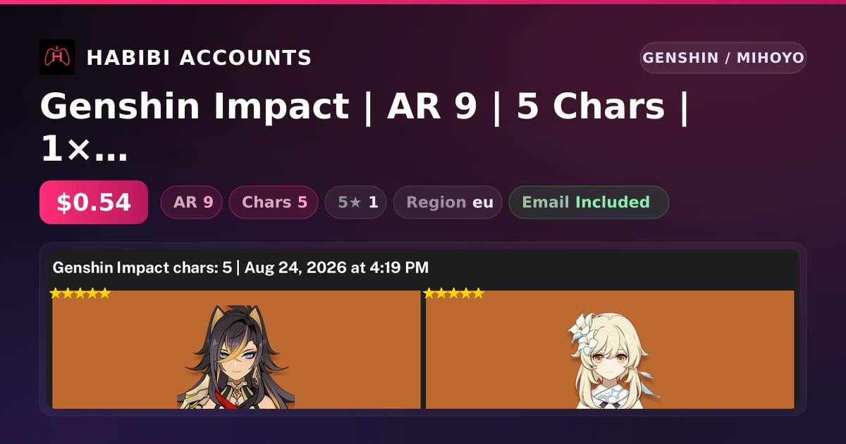 Genshin Impact | AR 9 | 5 Chars | 1× 5★ — HabibiAccounts