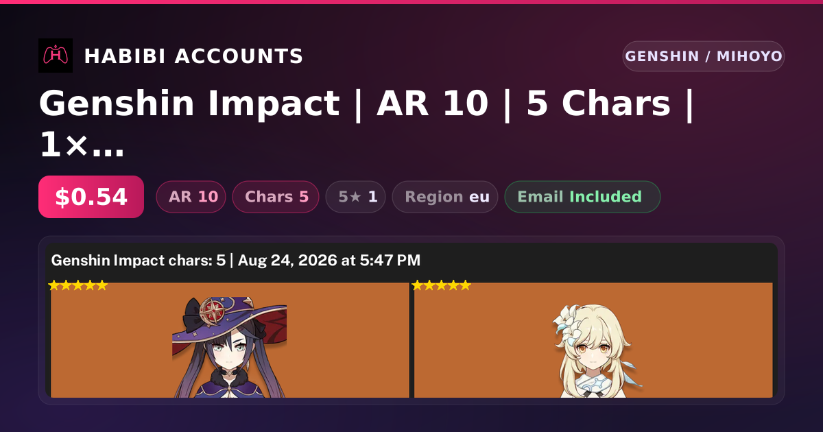 Genshin Impact | AR 10 | 5 Chars | 1× 5★ — HabibiAccounts