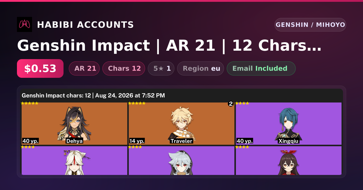 Genshin Impact | AR 21 | 12 Chars | 1× 5★ — HabibiAccounts