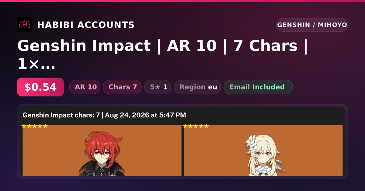 Genshin Impact | AR 10 | 7 Chars | 1× 5★ — HabibiAccounts