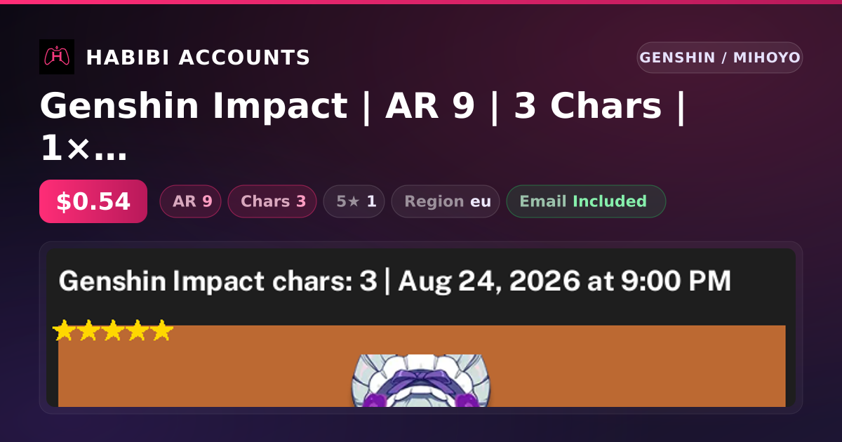 Genshin Impact | AR 9 | 3 Chars | 1× 5★ — HabibiAccounts