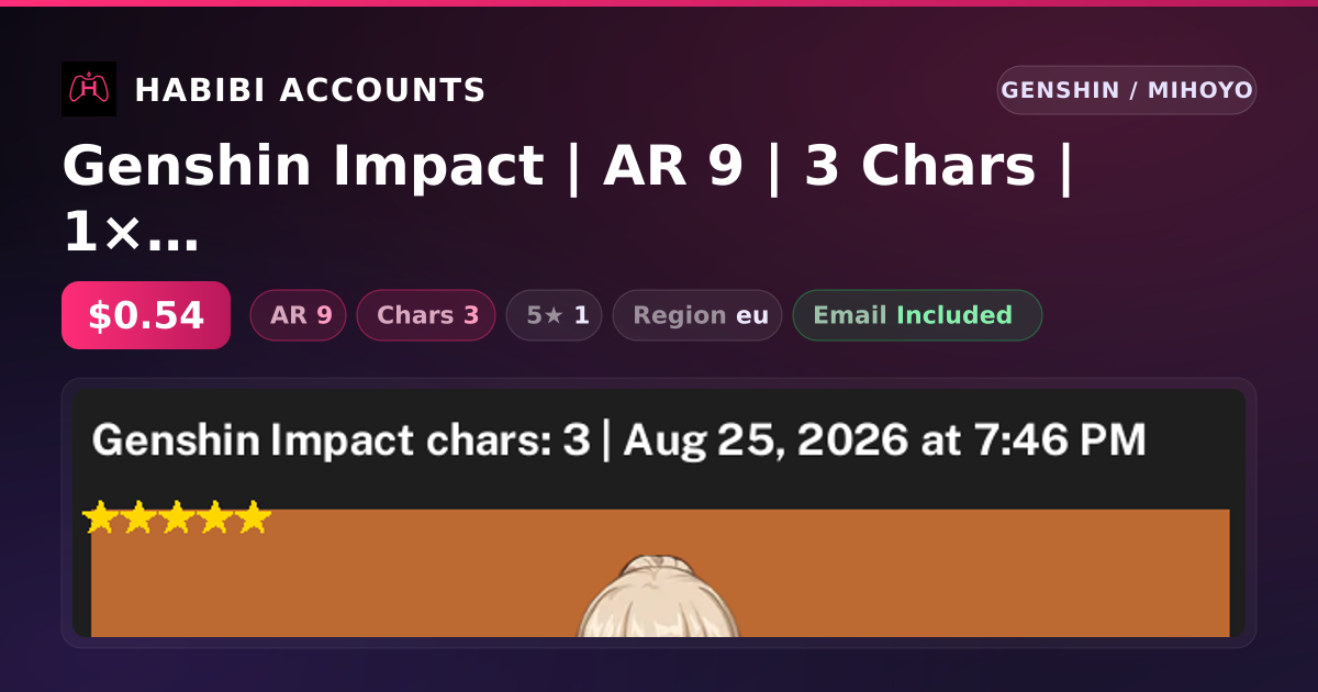 Genshin Impact | AR 9 | 3 Chars | 1× 5★ — HabibiAccounts