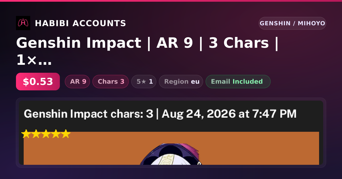Genshin Impact | AR 9 | 3 Chars | 1× 5★ — HabibiAccounts
