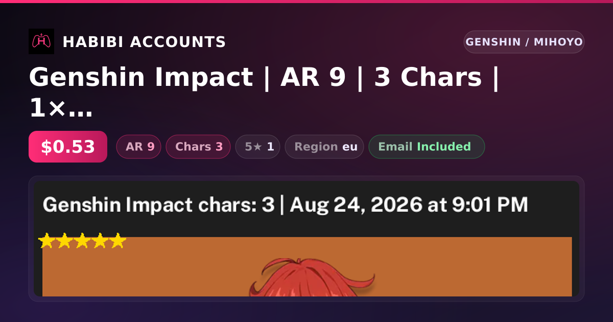 Genshin Impact | AR 9 | 3 Chars | 1× 5★ — HabibiAccounts
