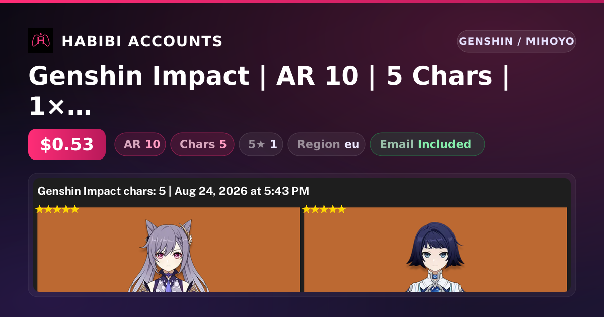 Genshin Impact | AR 10 | 5 Chars | 1× 5★ — HabibiAccounts