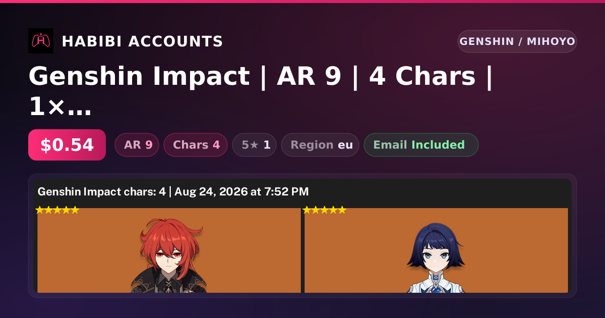 Genshin Impact | AR 9 | 4 Chars | 1× 5★ — HabibiAccounts