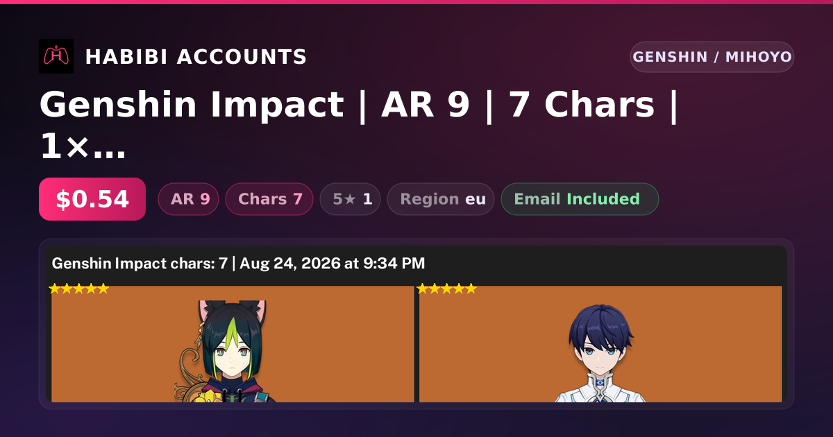Genshin Impact | AR 9 | 7 Chars | 1× 5★ — HabibiAccounts