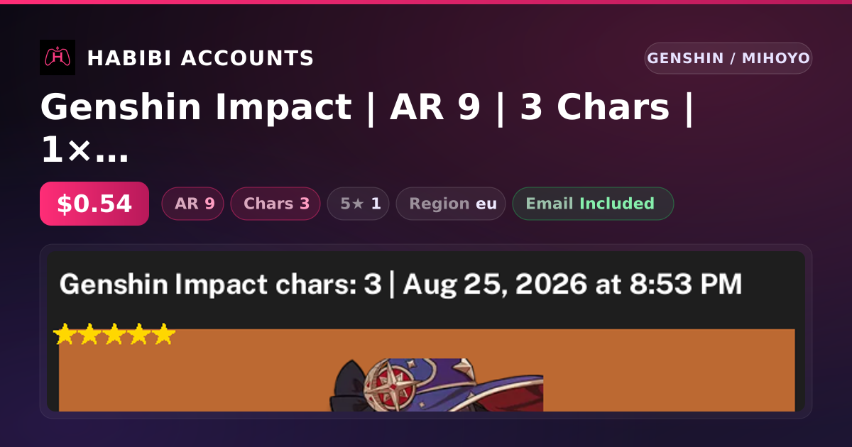 Genshin Impact | AR 9 | 3 Chars | 1× 5★ — HabibiAccounts