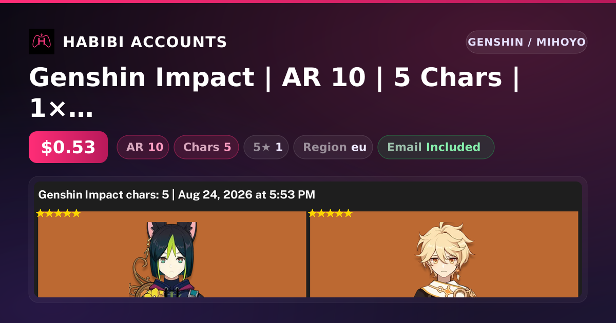Genshin Impact | AR 10 | 5 Chars | 1× 5★ — HabibiAccounts