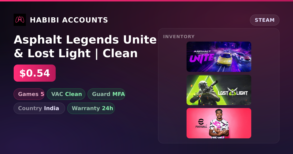 Asphalt Legends Unite & Lost Light | Clean — HabibiAccounts