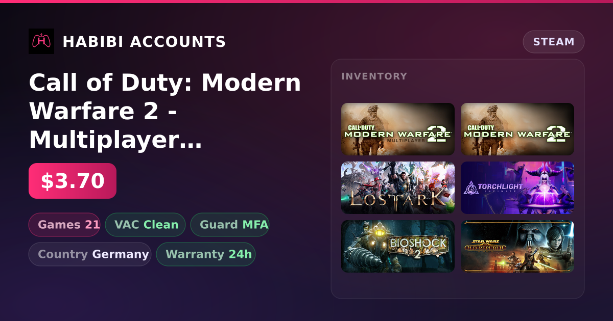 Call of Duty: Modern Warfare 2 - Multiplayer (2009) & Call of Duty: Modern Warfare 2 (2009) | 21 Games | Clean — HabibiAccounts