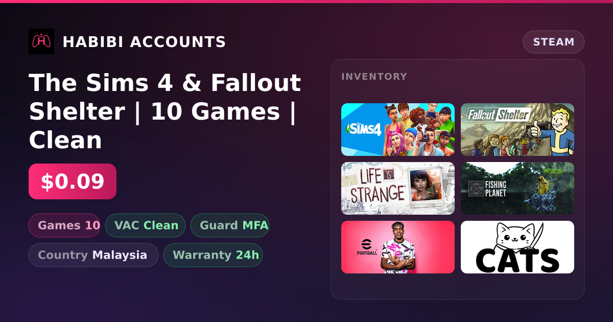 The Sims 4 & Fallout Shelter | 10 Games | Clean — HabibiAccounts