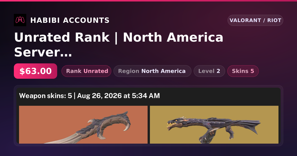 Unrated Rank | North America Server | 5 Skins | 1 Knives | Level 2 — HabibiAccounts