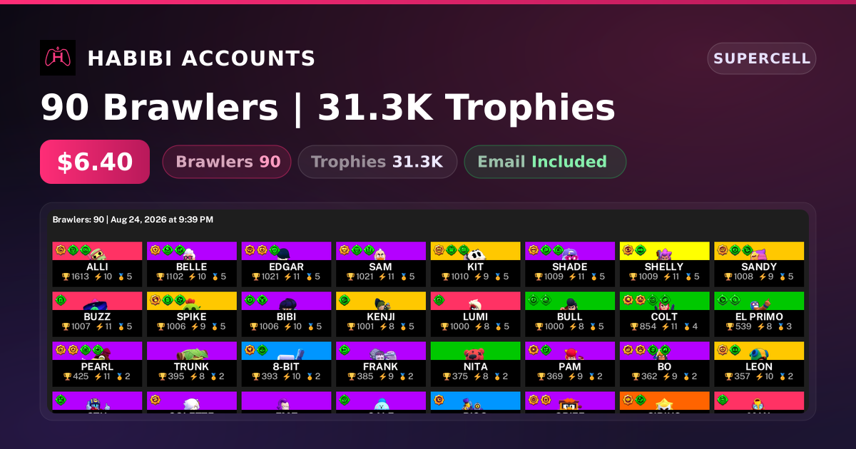 90 Brawlers | 31.3K Trophies — HabibiAccounts