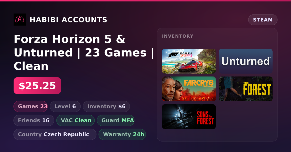 Forza Horizon 5 & Unturned | 23 Games | Clean — HabibiAccounts