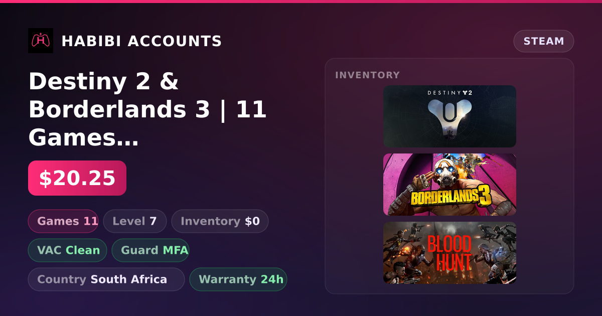 Destiny 2 & Borderlands 3 | 11 Games | Clean — HabibiAccounts