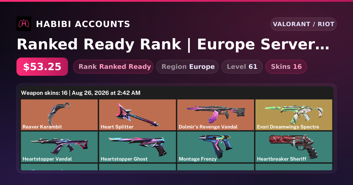 Ranked Ready Rank | Europe Server | 16 Skins | 2 Knives | Level 61 — HabibiAccounts