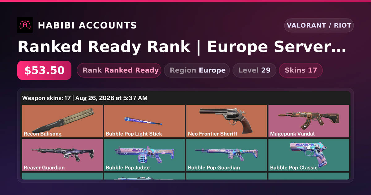 Ranked Ready Rank | Europe Server | 17 Skins | 2 Knives | Level 29 — HabibiAccounts