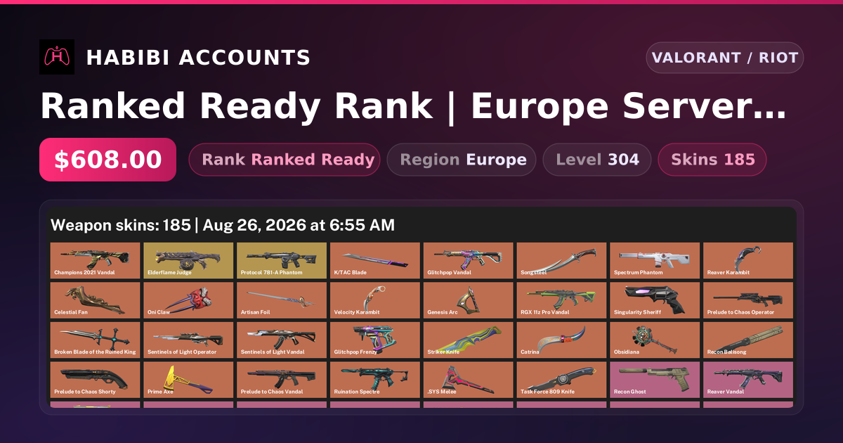Ranked Ready Rank | Europe Server | 185 Skins | 16 Knives | Level 304 — HabibiAccounts