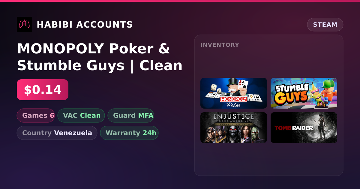 MONOPOLY Poker & Stumble Guys | Clean — HabibiAccounts