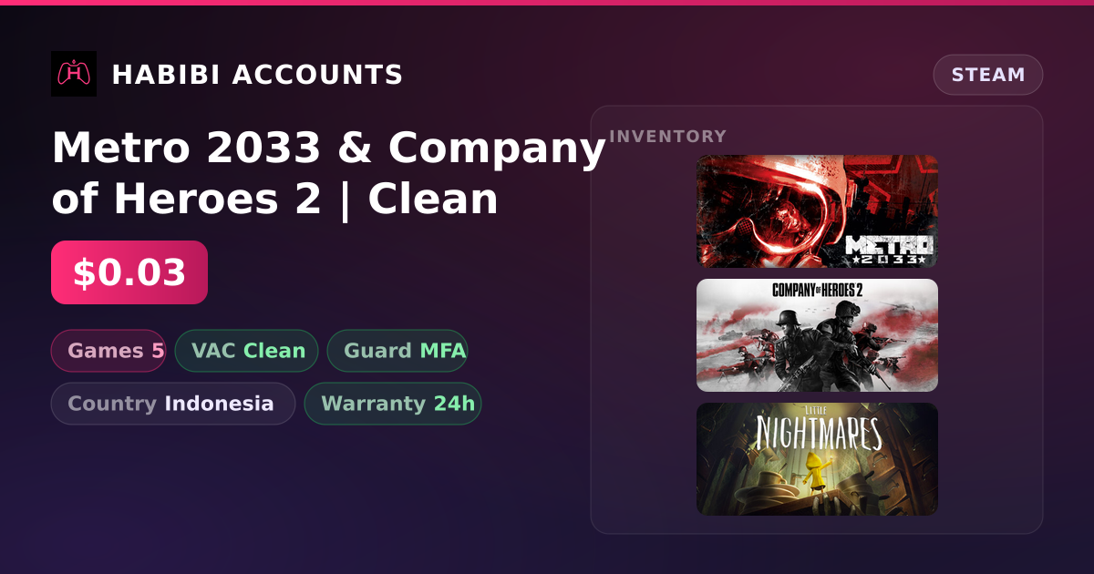 Metro 2033 & Company of Heroes 2 | Clean — HabibiAccounts