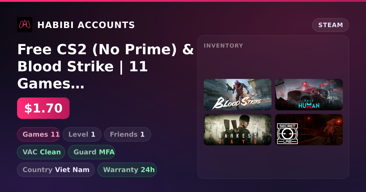 Free CS2 (No Prime) & Blood Strike | 11 Games | Clean