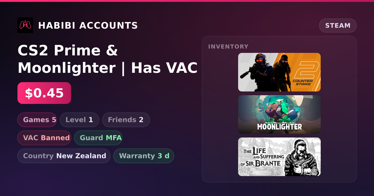 CS2 Prime & Moonlighter | Has VAC — HabibiAccounts