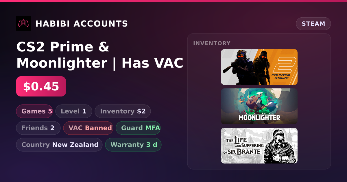 CS2 Prime & Moonlighter | Has VAC — HabibiAccounts