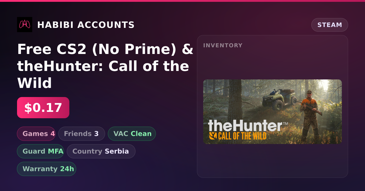 Free CS2 (No Prime) & theHunter: Call of the Wild — HabibiAccounts