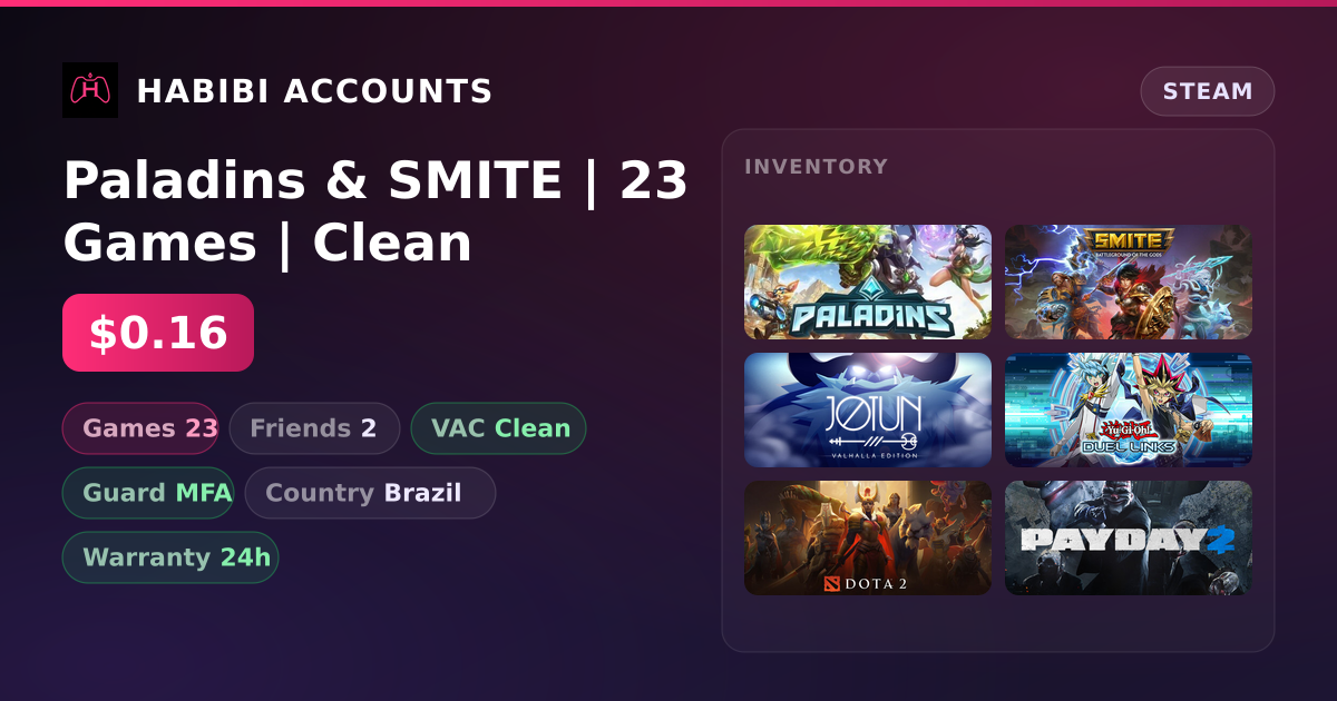 Paladins & SMITE | 23 Games | Clean — HabibiAccounts