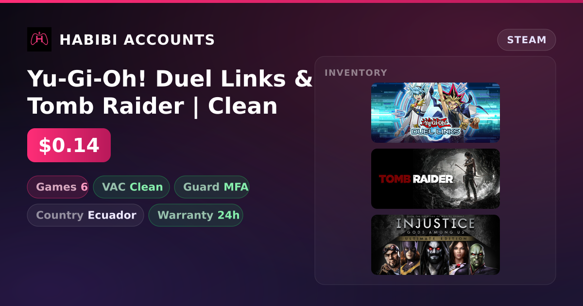 Yu-Gi-Oh! Duel Links & Tomb Raider | Clean — HabibiAccounts