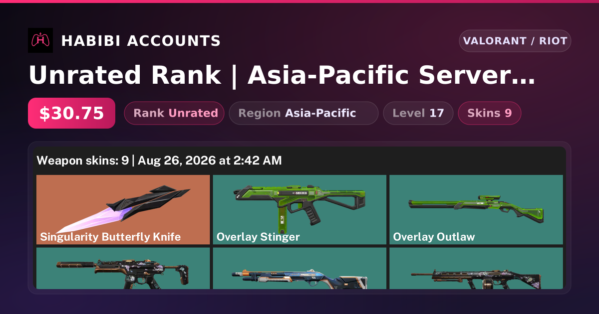 Unrated Rank | Asia-Pacific Server | 9 Skins | 1 Knives | Level 17 — HabibiAccounts