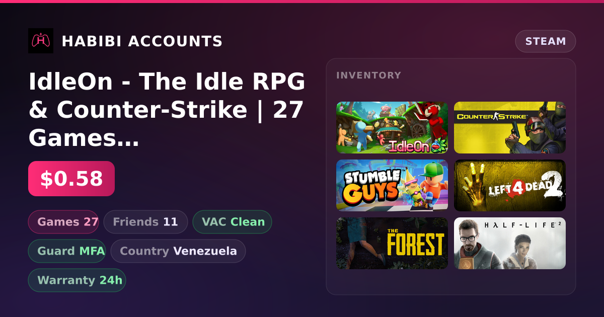 IdleOn - The Idle RPG & Counter-Strike | 27 Games | Clean — HabibiAccounts
