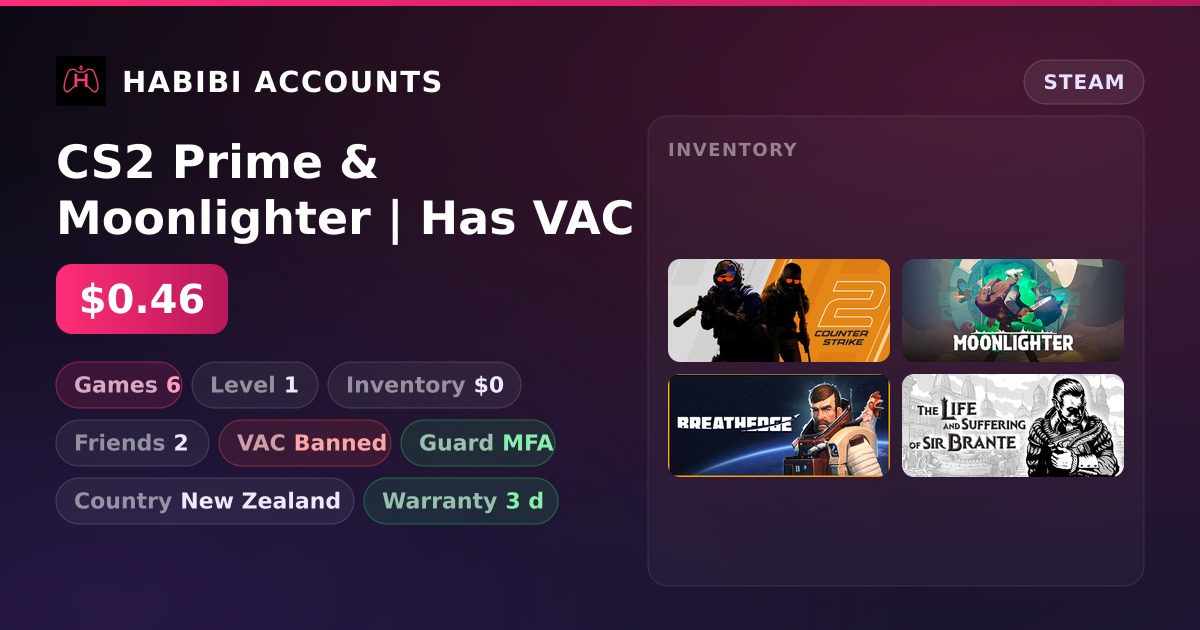 CS2 Prime & Moonlighter | Has VAC — HabibiAccounts
