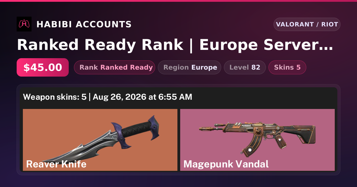 Ranked Ready Rank | Europe Server | 5 Skins | 1 Knives | Level 82 — HabibiAccounts