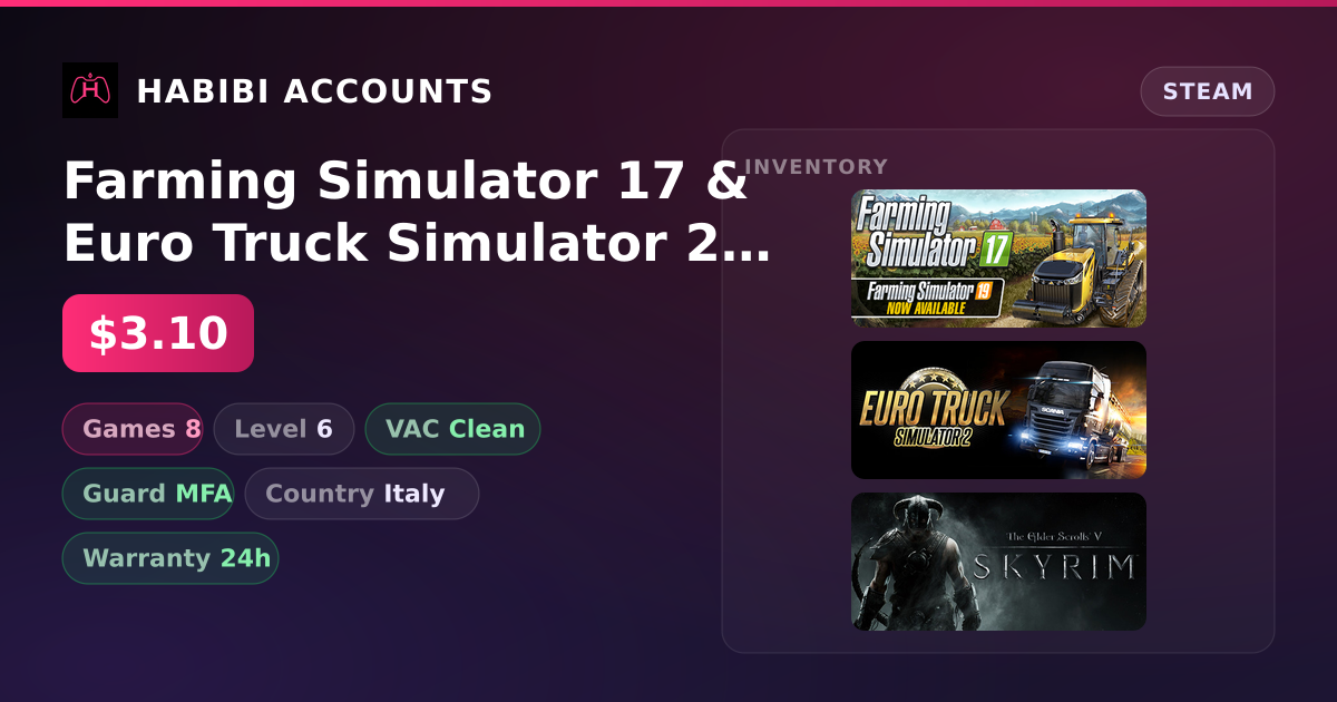 Farming Simulator 17 & Euro Truck Simulator 2 | Clean — HabibiAccounts