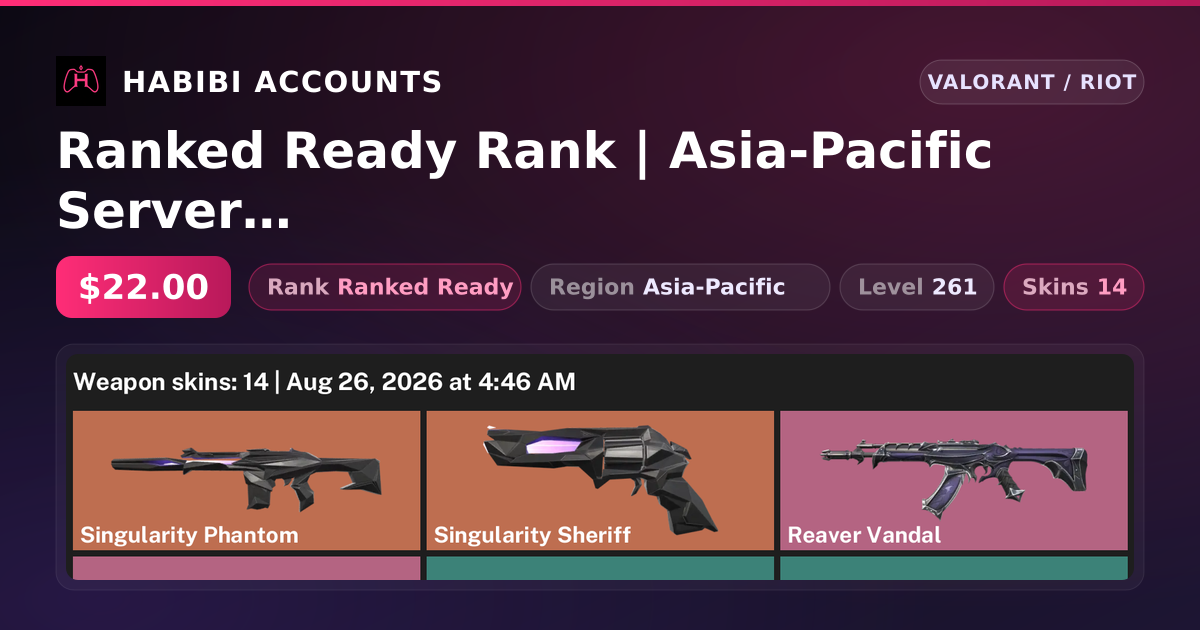Ranked Ready Rank | Asia-Pacific Server | 14 Skins | Level 261 — HabibiAccounts