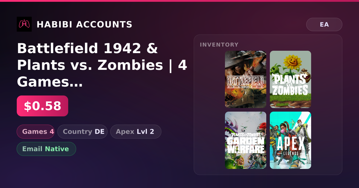 Battlefield 1942 & Plants vs. Zombies | 4 Games | Apex Lvl 2 — HabibiAccounts