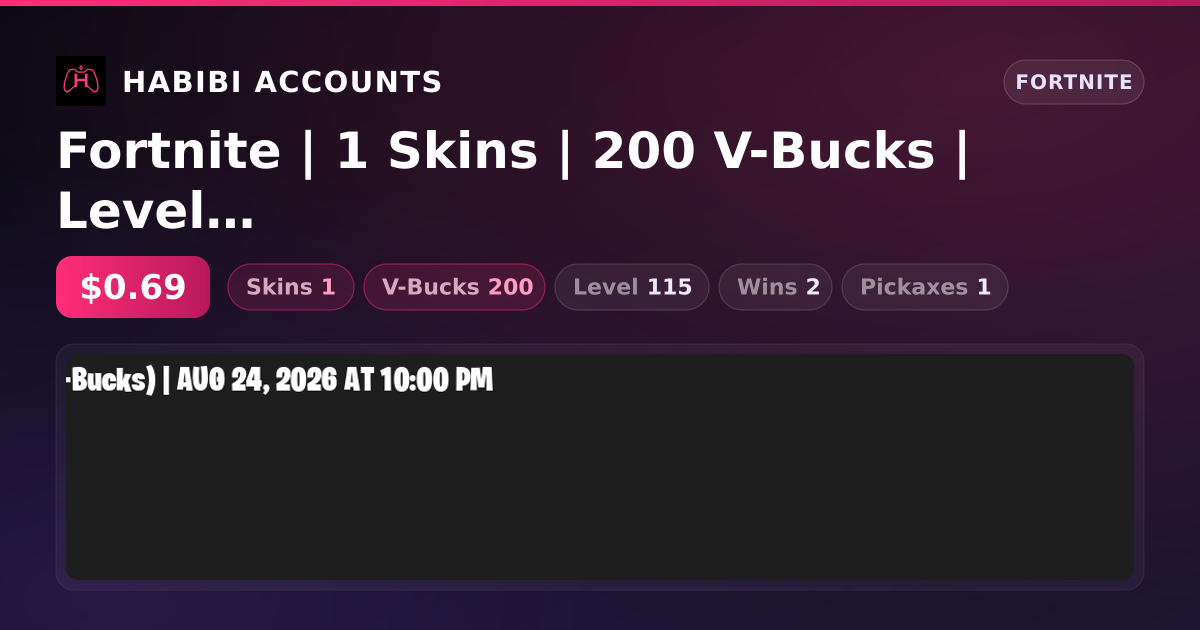 Fortnite | 1 Skins | 200 V-Bucks | Level 115 | 2 Wins — HabibiAccounts