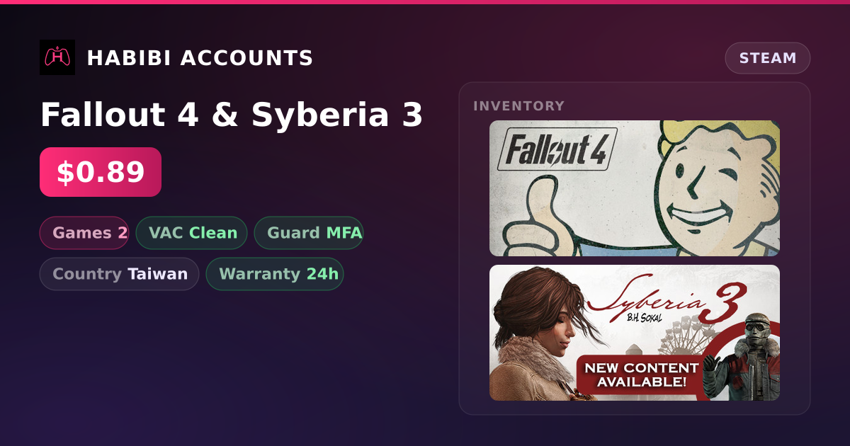 Fallout 4 & Syberia 3 — HabibiAccounts