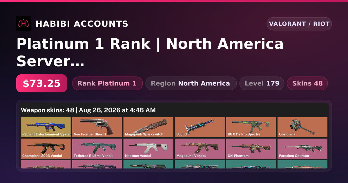 Platinum 1 Rank | North America Server | 48 Skins | 3 Knives | Level 179 — HabibiAccounts