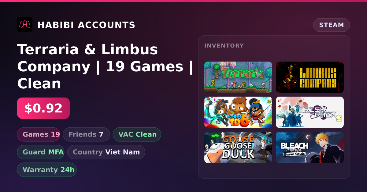 Terraria & Limbus Company | 19 Games | Clean — HabibiAccounts