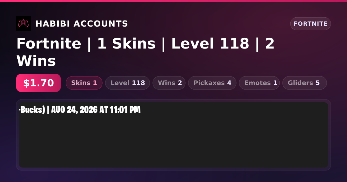 Fortnite | 1 Skins | Level 118 | 2 Wins — HabibiAccounts