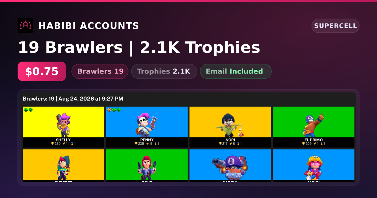 19 Brawlers | 2.1K Trophies — HabibiAccounts