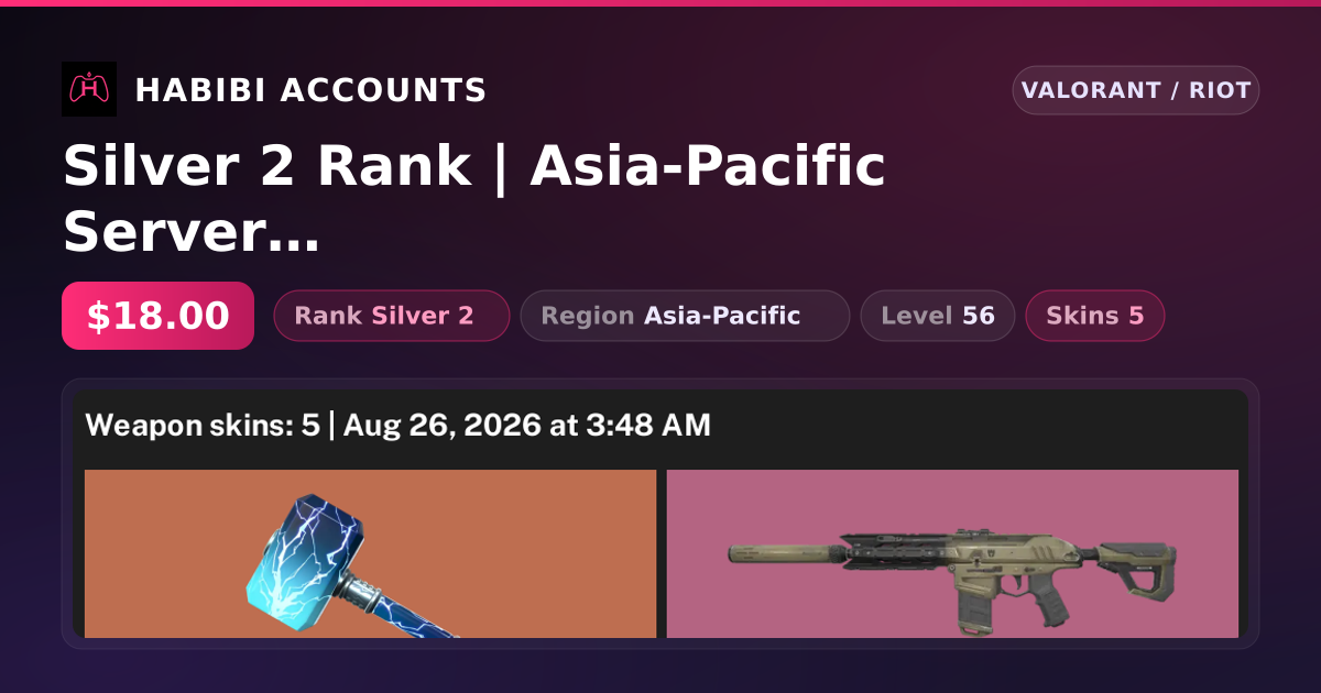 Silver 2 Rank | Asia-Pacific Server | 5 Skins | 1 Knives | Level 56 — HabibiAccounts