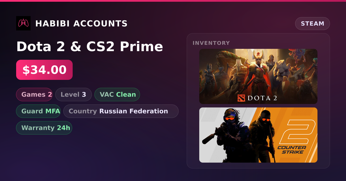 Dota 2 & CS2 Prime — HabibiAccounts
